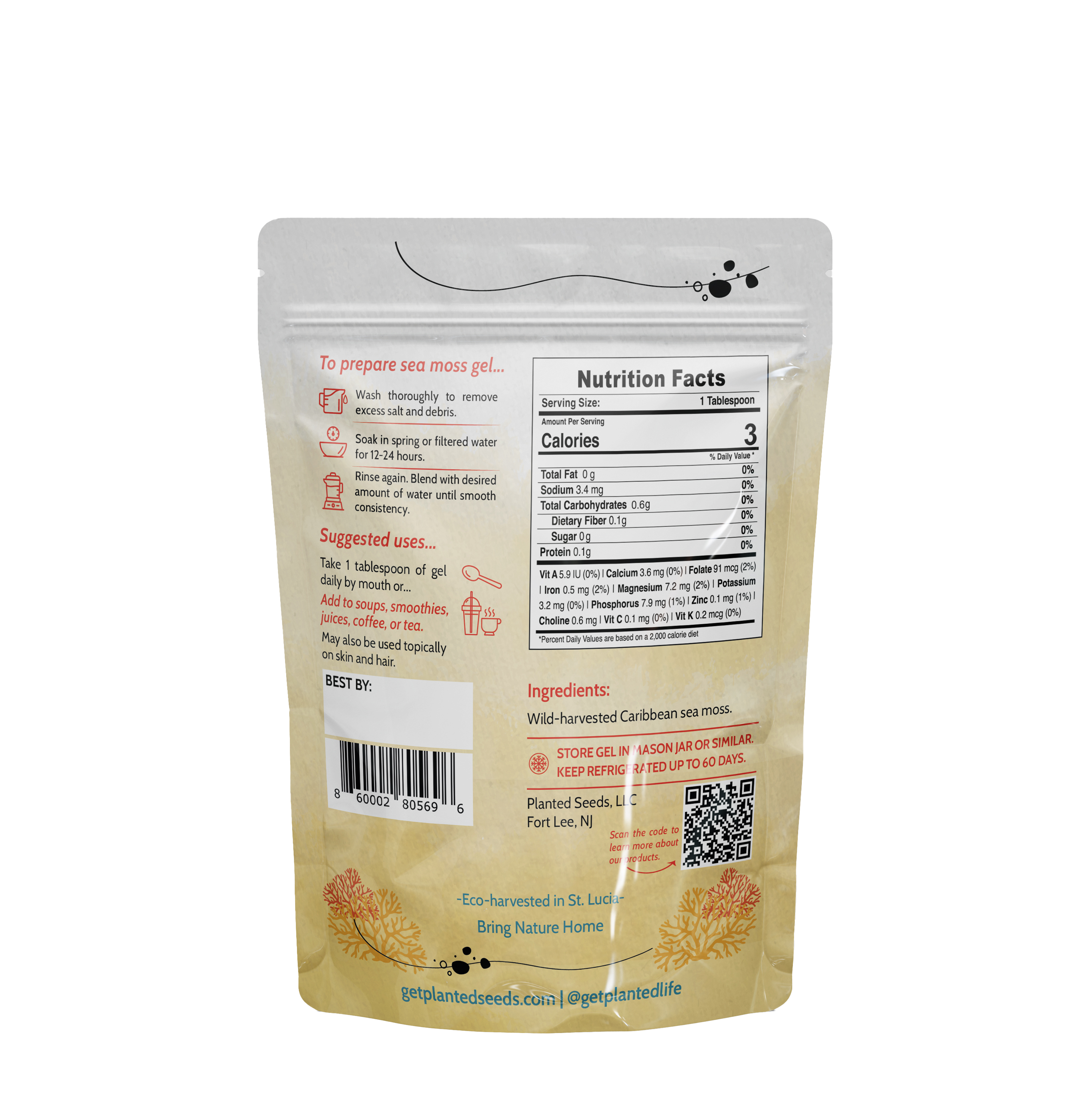 Gold Sea Moss - 2oz dry - nutritionals