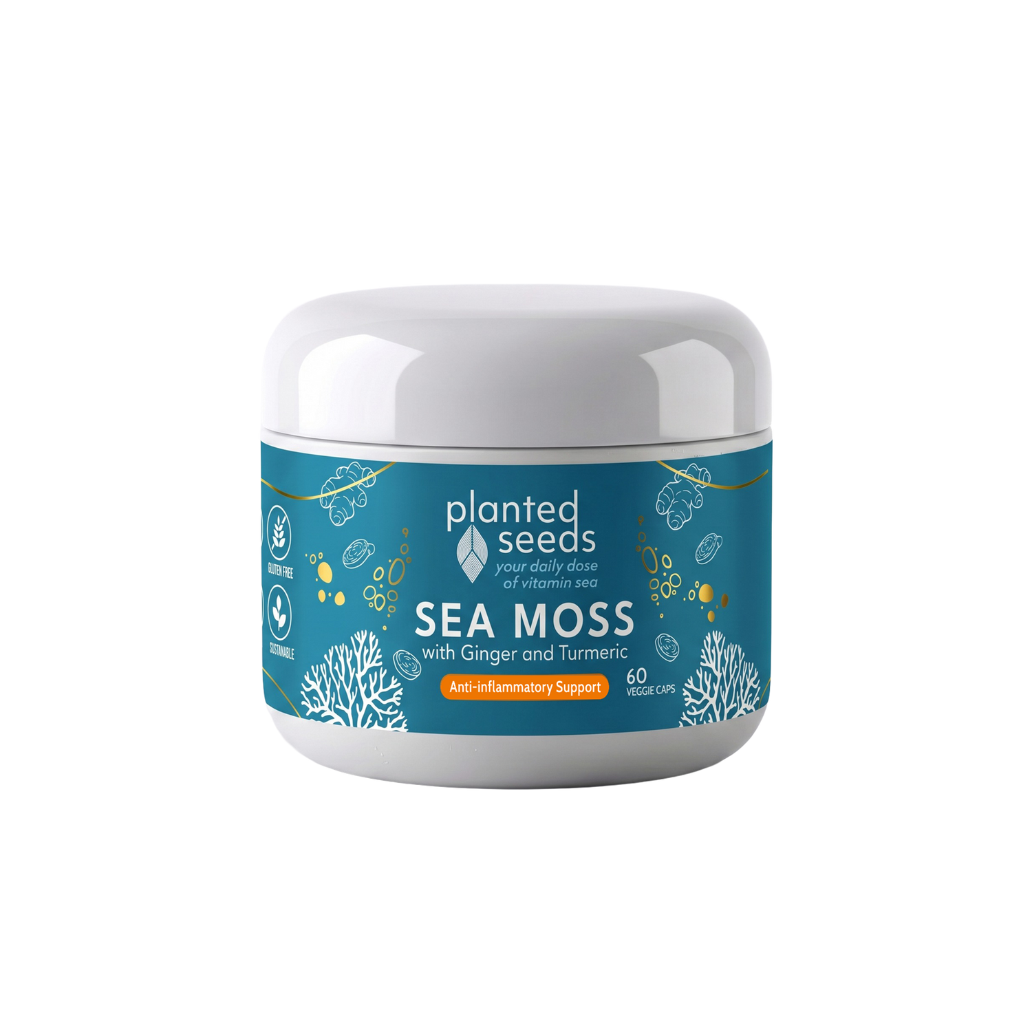Planted Seeds Sea Moss Anti-Inflammatory Capsules - organic sea moss with organic ginger and organic turmeric. 
