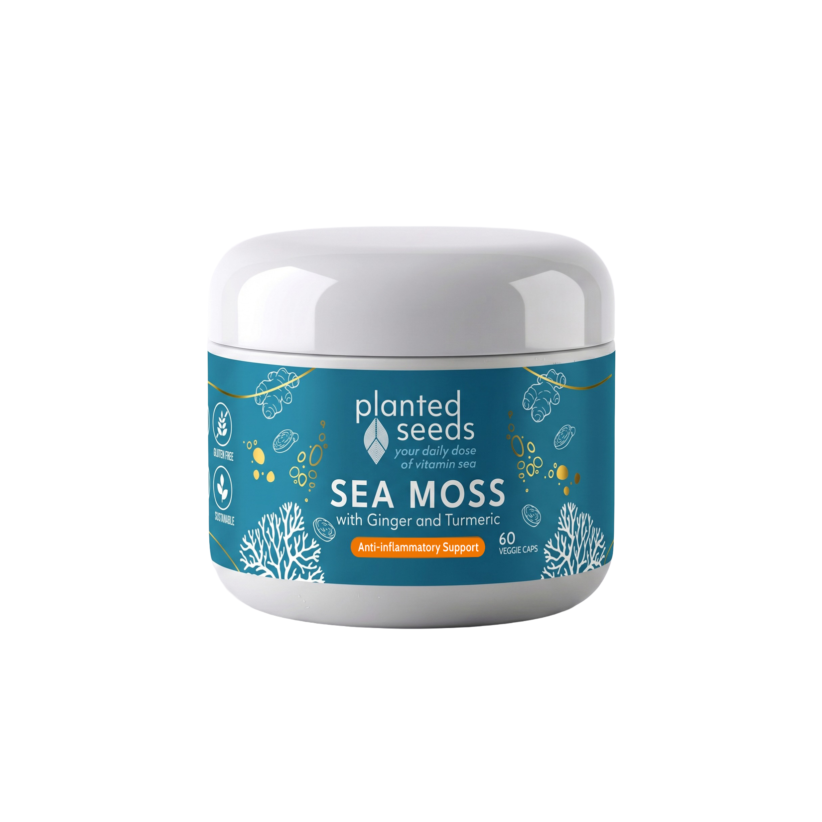 Planted Seeds Sea Moss Anti-Inflammatory Capsules - organic sea moss with organic ginger and organic turmeric. 