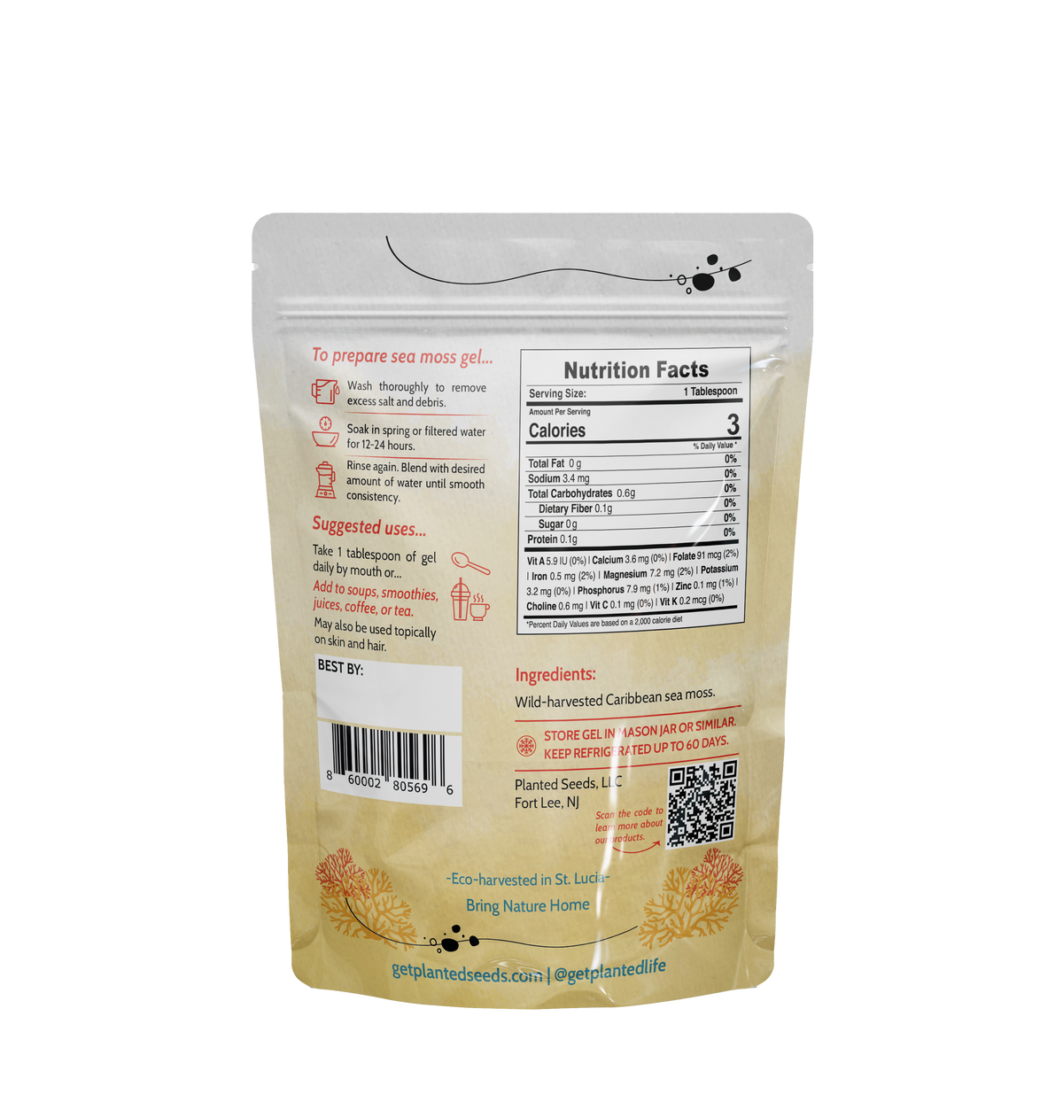 Gold Sea Moss - 2oz dry - nutritionals