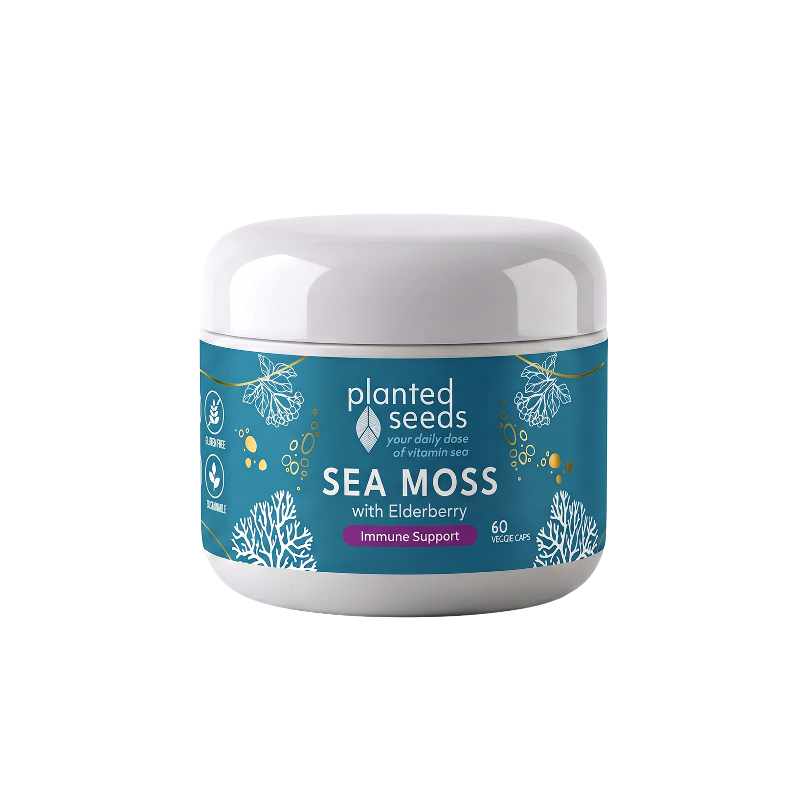 Planted Seeds Sea Moss Immune Support Capsules - organic sea moss with organic elderberry to boost immunity. 