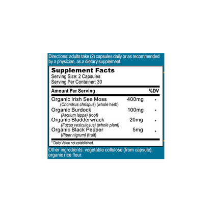 Planted Seeds Sea Moss Complete Trace Minerals Capsules - organic sea moss with organic bladderwrack and organic burdock root, a complete source of all 102 trace minerals our bodies require for healthy function. 