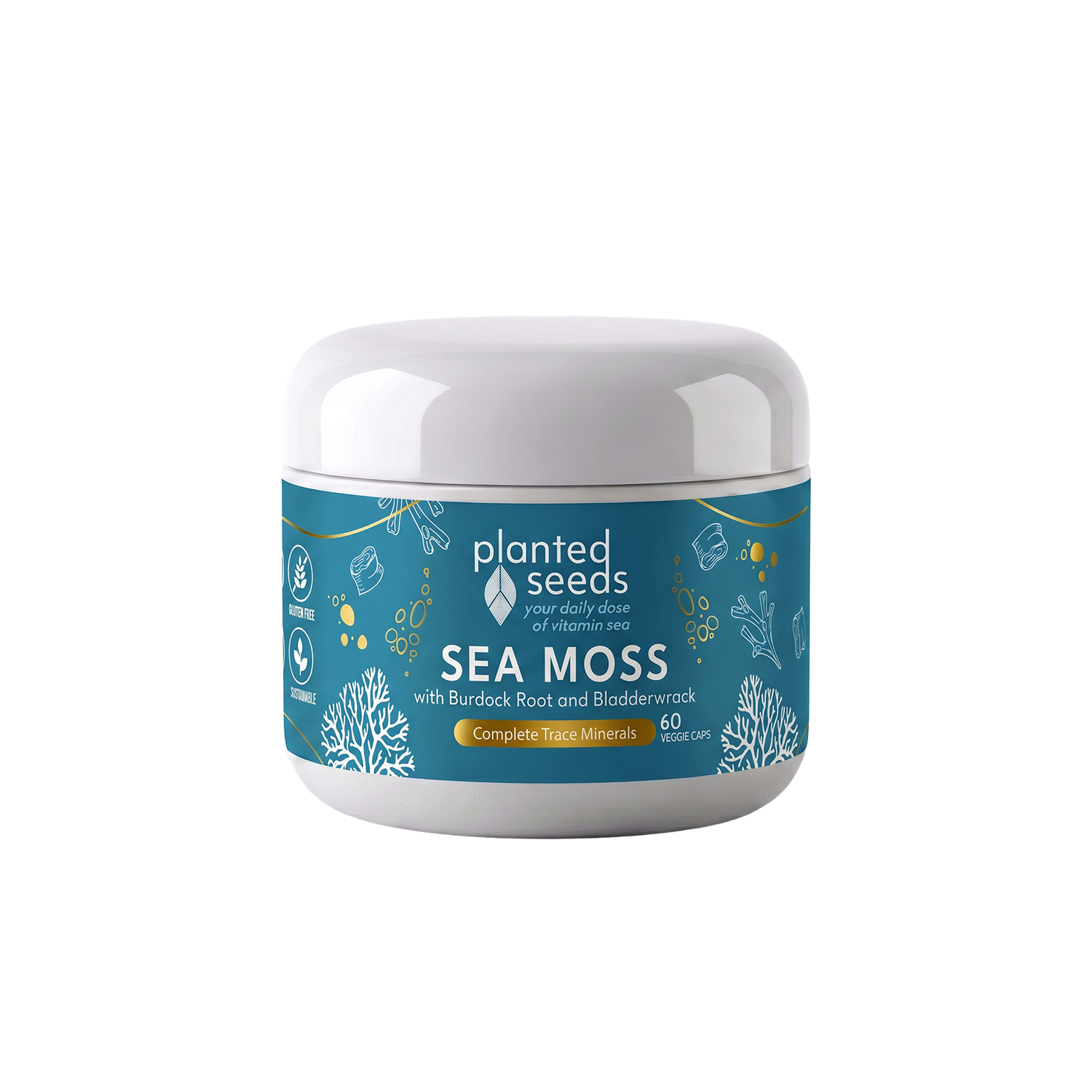 Planted Seeds Sea Moss Complete Trace Minerals Capsules - organic sea moss with organic bladderwrack and organic burdock root, a complete source of all 102 trace minerals our bodies require for healthy function. 